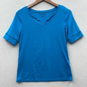 Ellen Tracy Women’s Small Notch Neck Short Sleeve Casual Top Blue